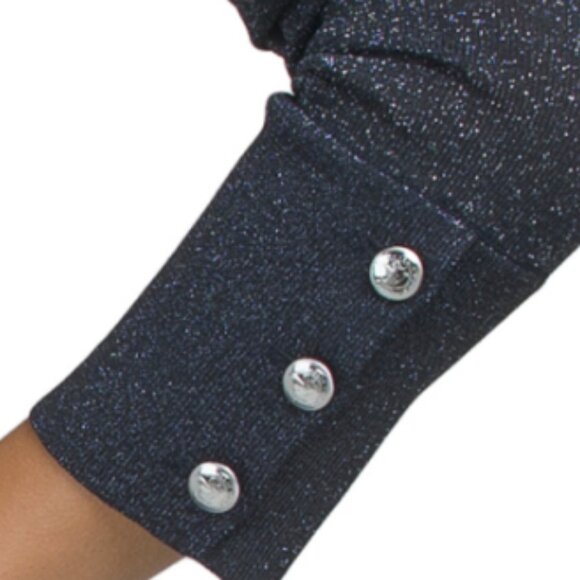 ELIE TAHARI Long Sleeve Crew Neck Metallic Sweater With Button Cuffs - Picture 3 of 3